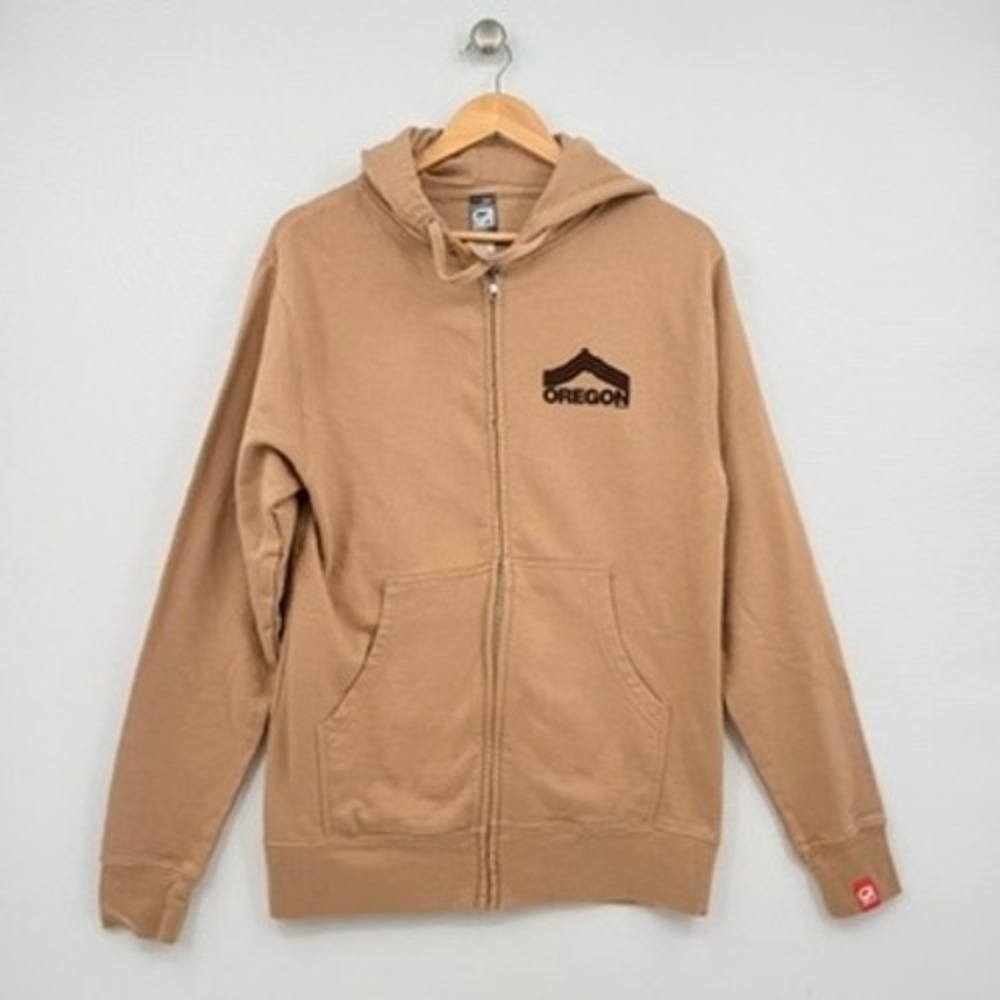 Grafletics Oregon Zip Hoodie Mens Small Tan Mountain Graphic Retro Gorpcore PNW